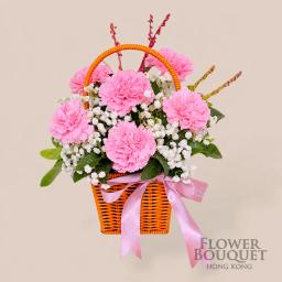 Mother's Day Pink Carnation Datin + Seasonal Flowers Rattan Basket