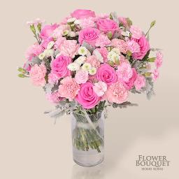 Pink rose + pink diced + leaf lining with vase